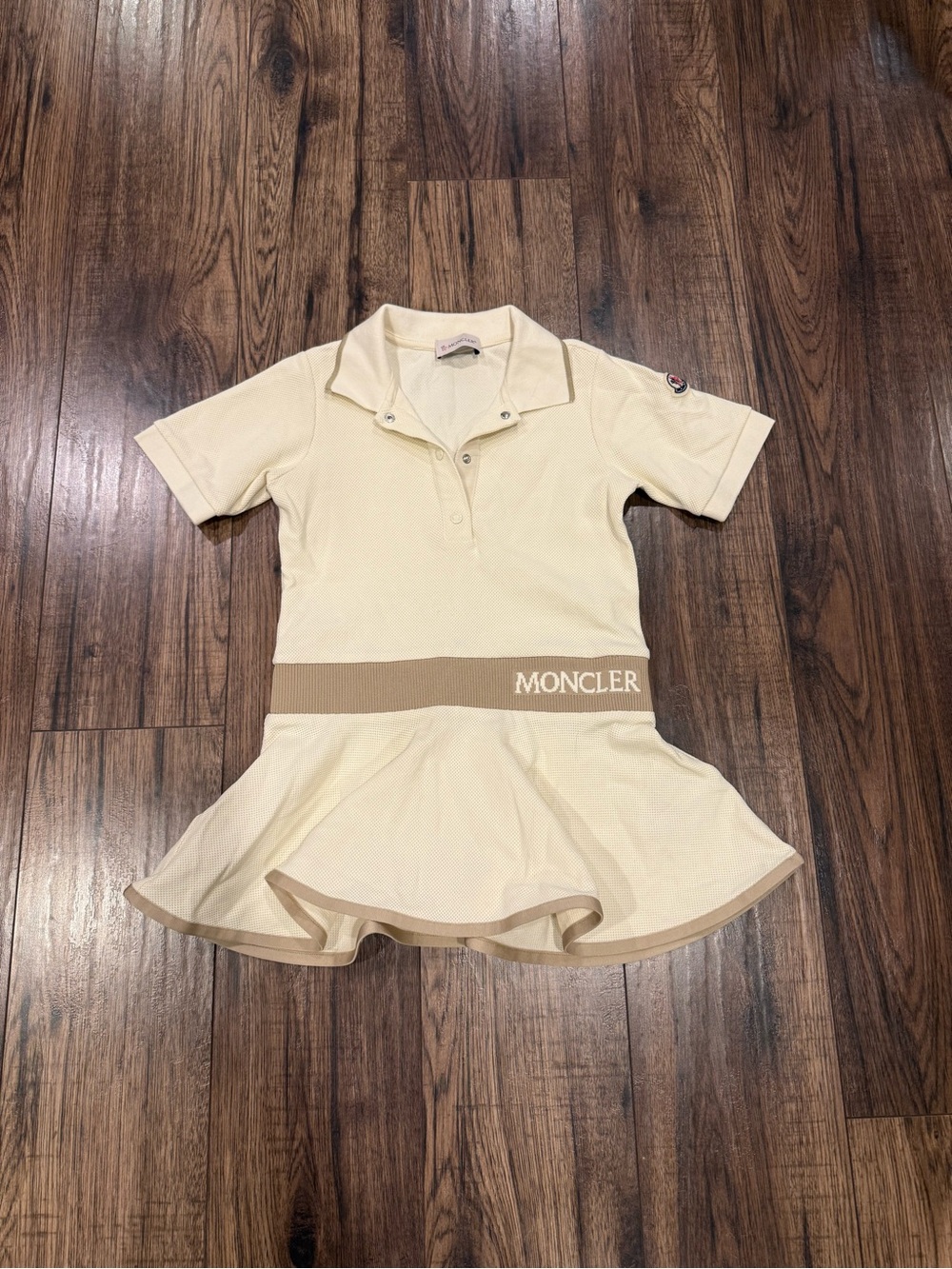 Moncler Cream Polo Skirt Dress with Tan Logo Waistband